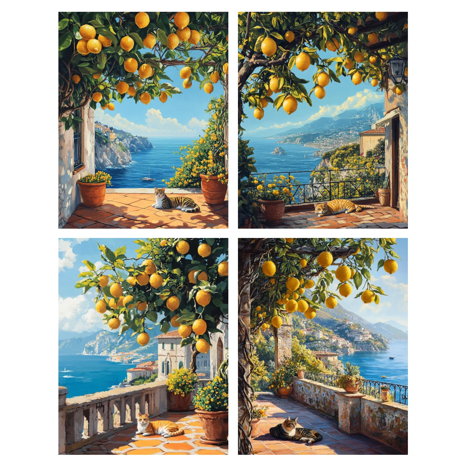 Handgemälde Katze unter dem Zitronenbaum Malen nach Zahlen Kit DIY Kunstwerk Canva Art Home Dekoration Geschenk Image