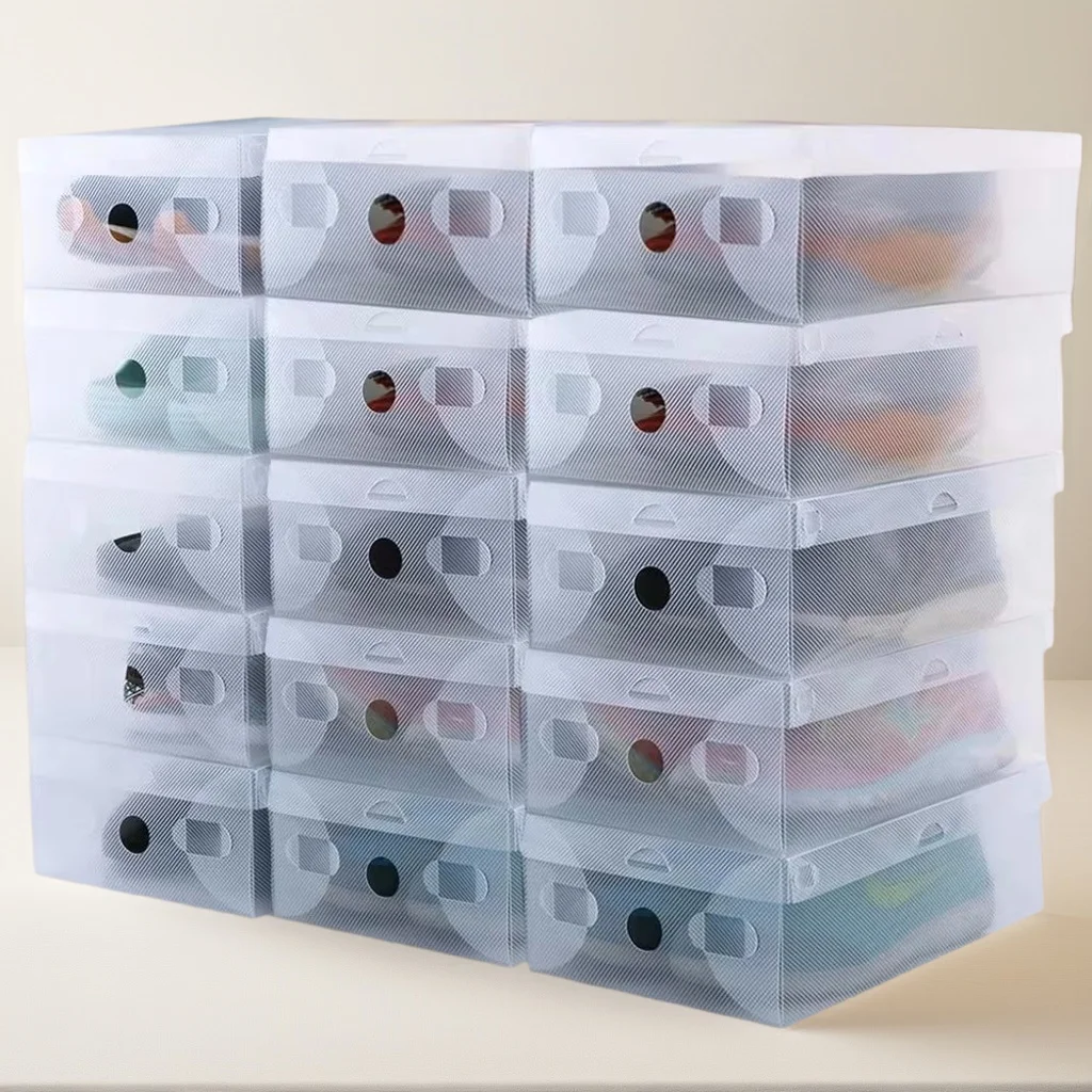 12er-Pack transparente Schuhkartons, Schuh-Organizer, verdickte, faltbare, staubdichte Aufbewahrungsbox, stapelbarer kombinierter Schuhschrank