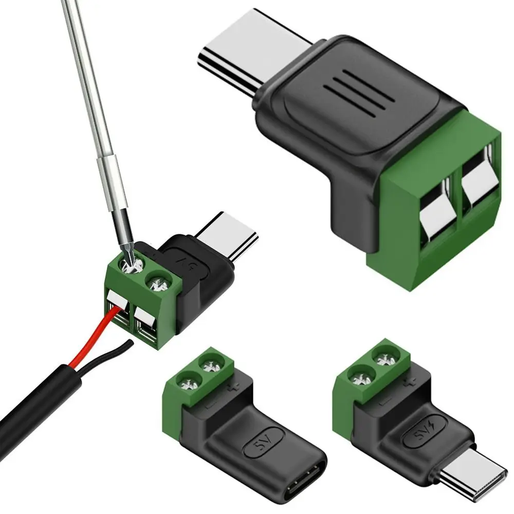 Lötfreier Stecker USB C auf 2Pin Terminal Adapter Typ-C auf 2 Pin Schraube Crimp Terminal Block Grün 5V Ladeanschluss Image