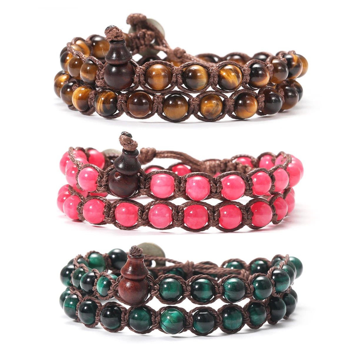Braccialetti intrecciati Bracciale con perline di pietra rotonde da 6 mm Braccialetti intrecciati fatti a mano regolabili per gioielli regalo da donna