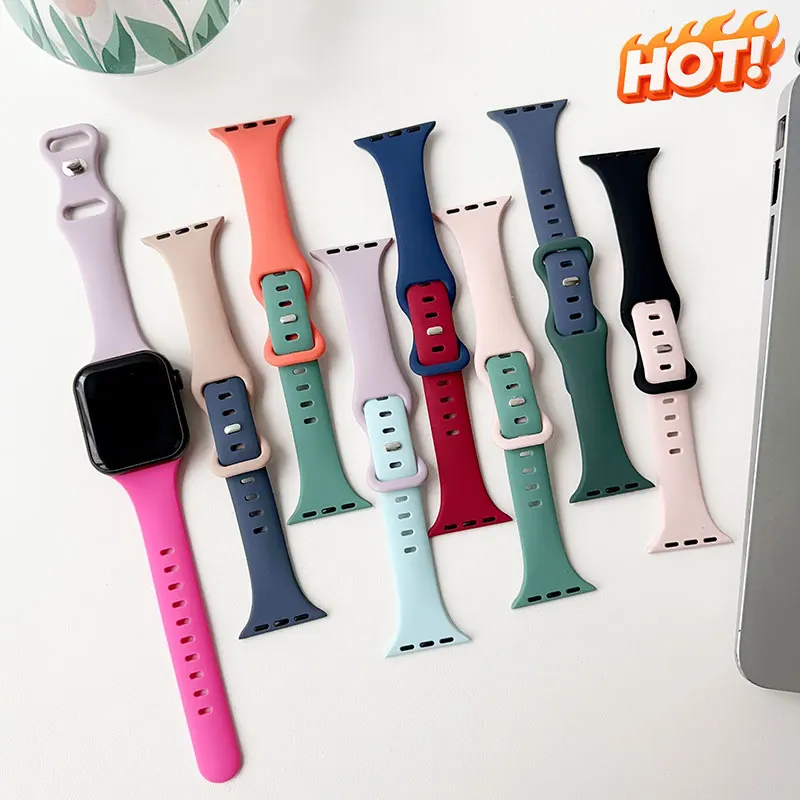 Schlankes Silikonarmband für Apple Watch Band 45 mm 44 mm 40 mm 41 mm 42–46 mm Sportarmband für iwatch S11 10 8 7 se 3 4 5 6 9 ultra49 mm Image