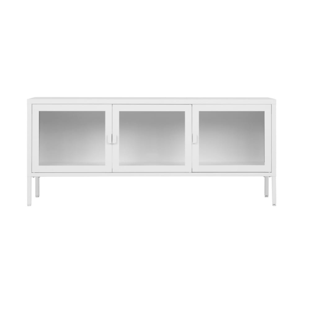 Banc TV 3 portes vitrées acier blanc 130 cm