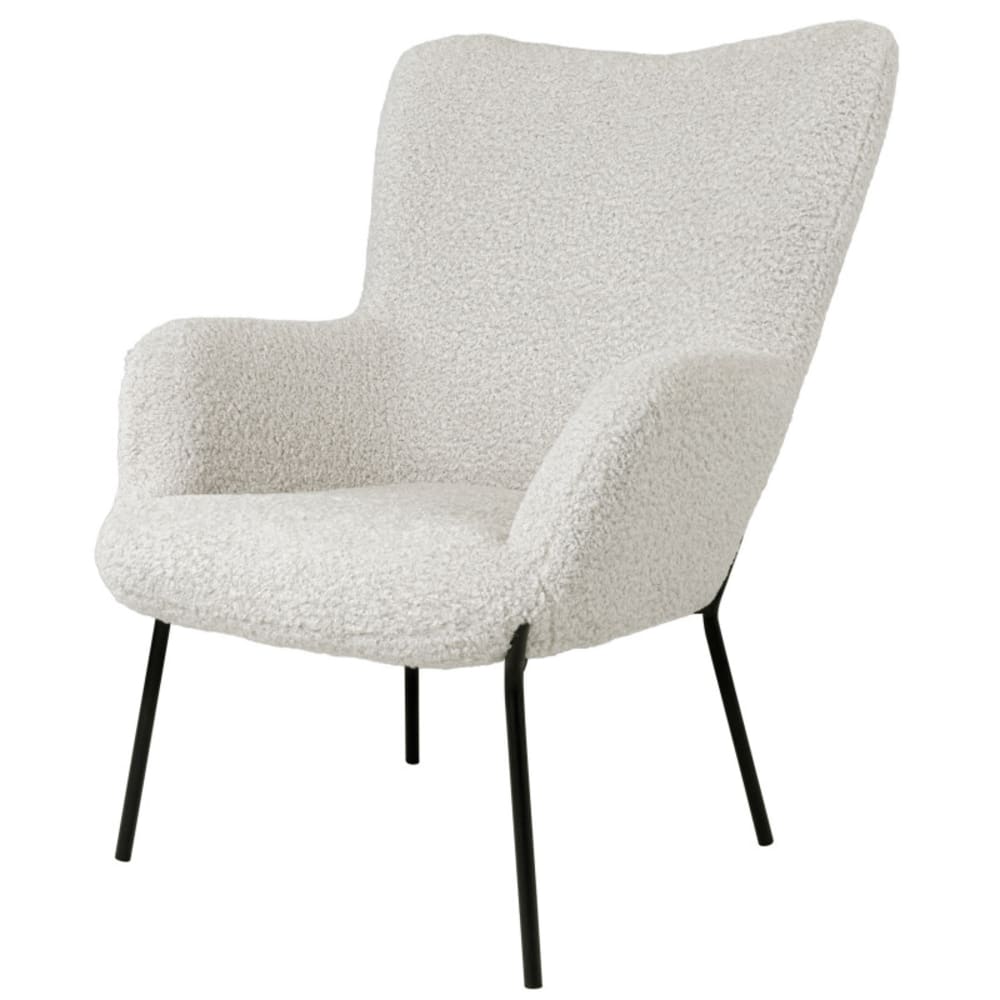 Fauteuil vintage en tissu bouclé écru