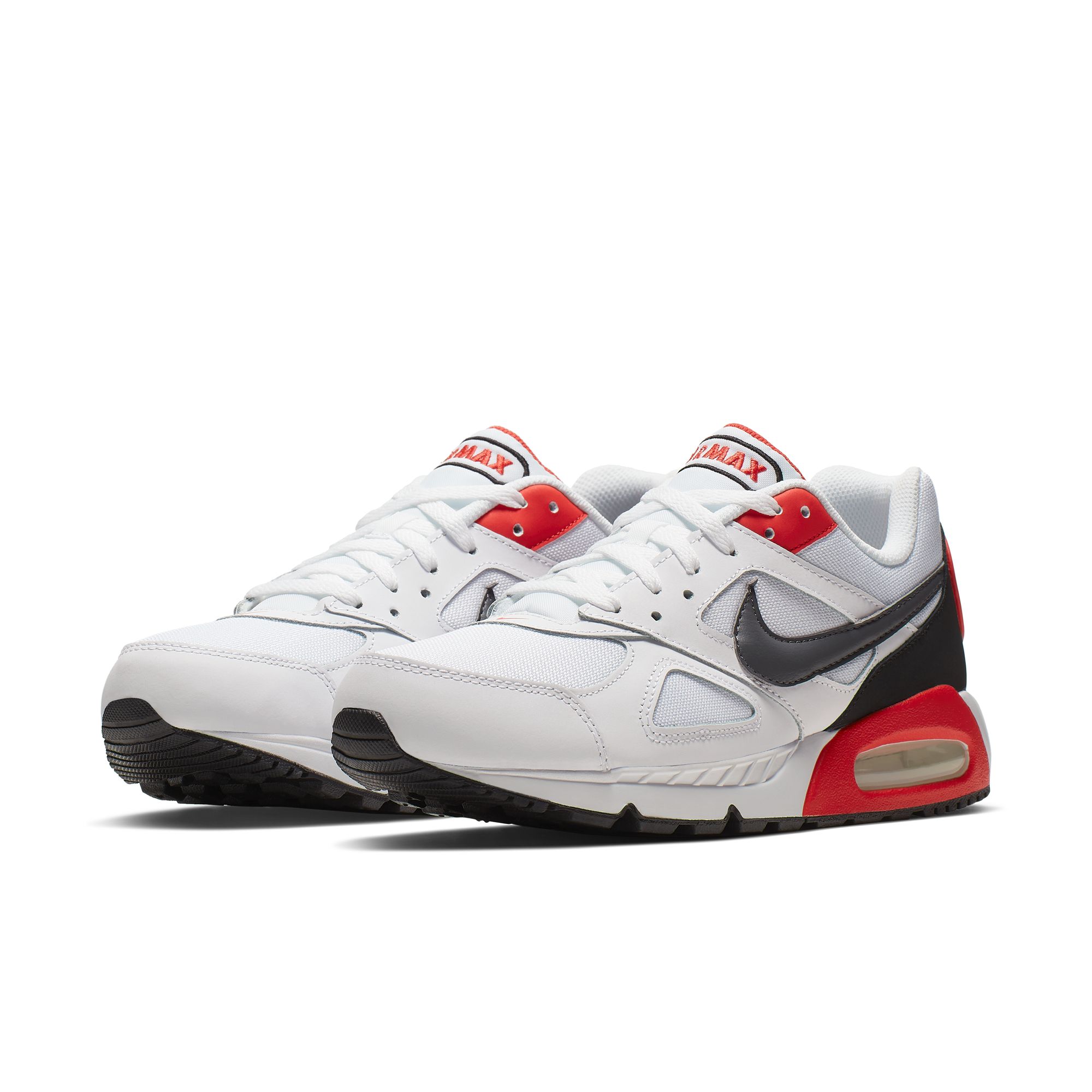 Sneaker NIKE SPORTSWEAR "AIR MAX IVO", Herren, Gr. 44,5, weiß, dunkelgrau, habanero rot, schwarz, Leder, Textil, Schuhe Sneaker