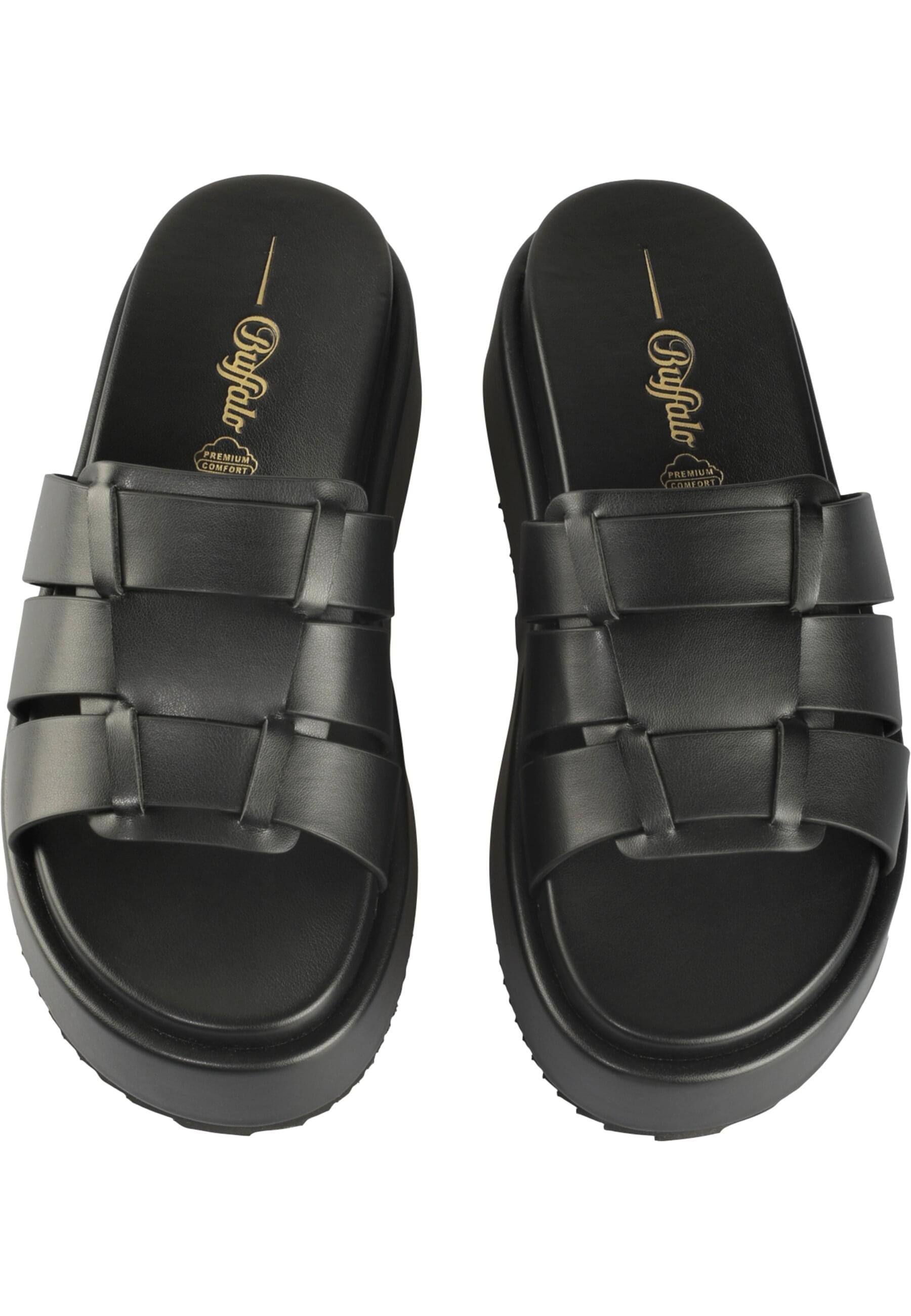 Sandale BUFFALO "Buffalo NOA MULE MS", Damen, Gr. 39, schwarz, Kunstfaser, unifarben, Schuhe Sandale