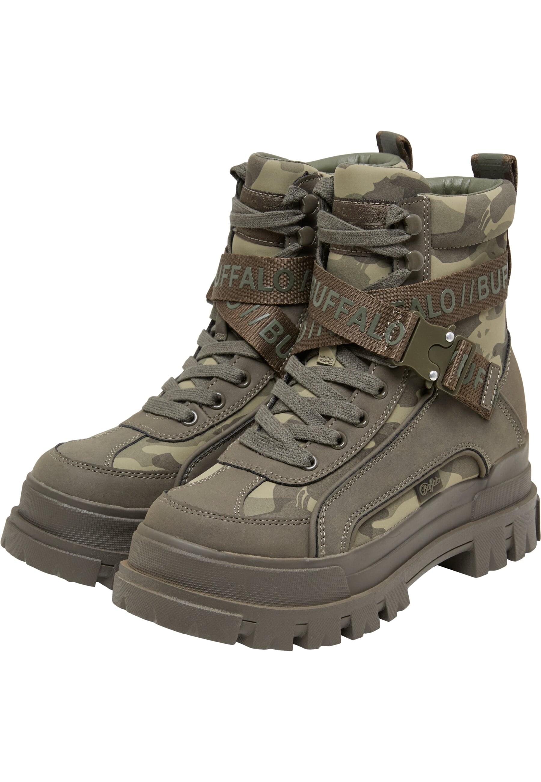 Stiefel BUFFALO "Buffalo ASPHA COM - VEGAN NUBUCK", Damen, Gr. 42, khaki, Polyurethan, unifarben, Schuhe Stiefel