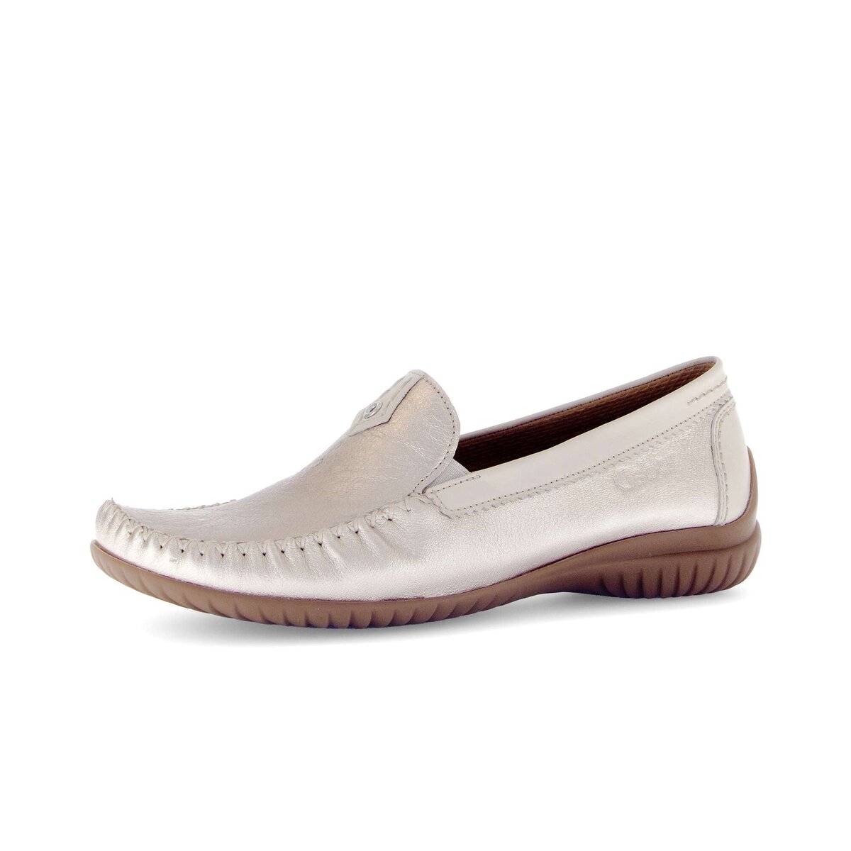 Mokassin GABOR "Mokassin Materialmix Leder", Damen, Gr. 37,5, gold, Schuhe Mokassin