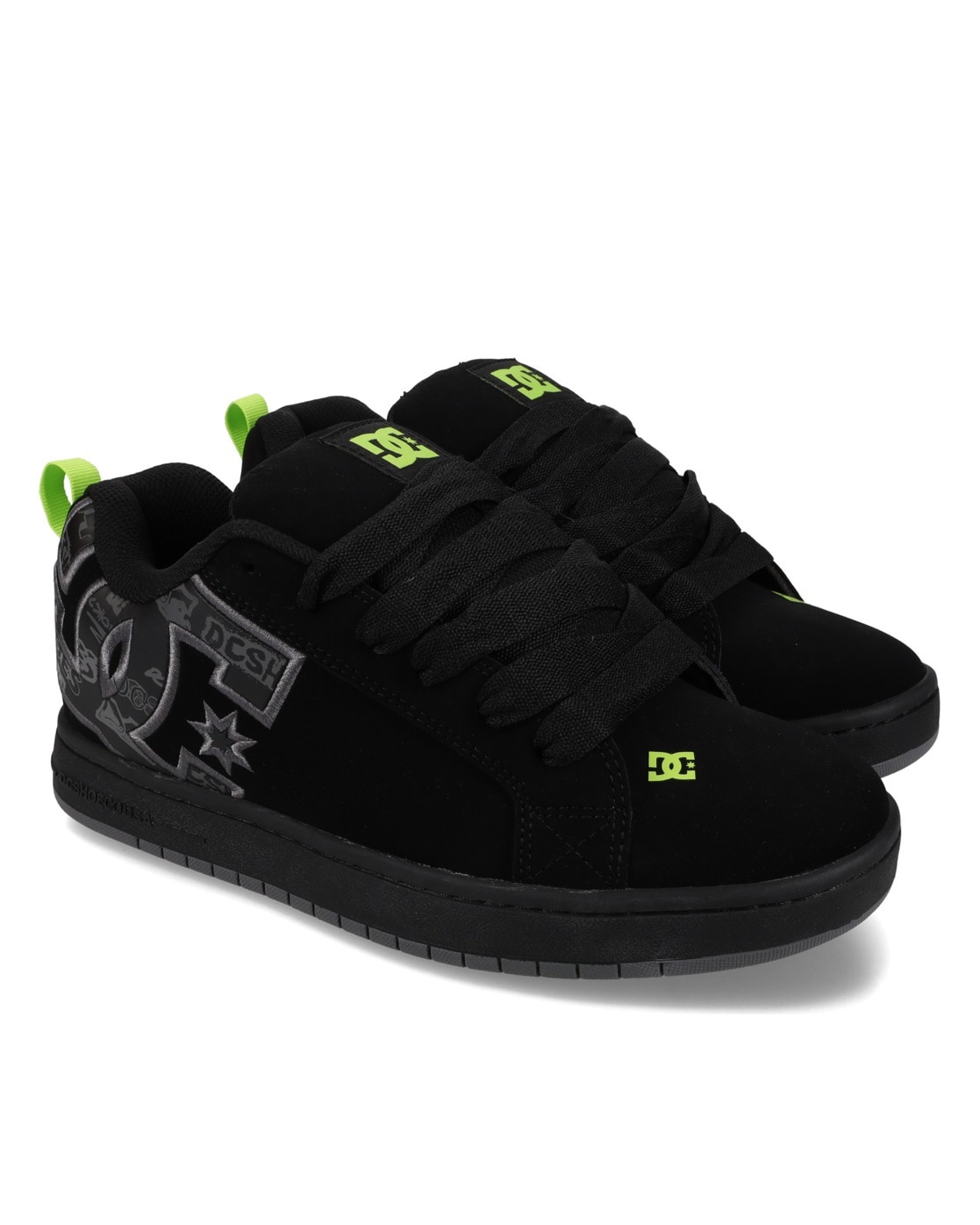 Sneaker DC SHOES "Court Graffik", Damen, Gr. 9(42), schwarz, grau, lime, Obermaterial:Obermaterial: Leder (Kuh) / Futter: Textil / Außensohle: Gummi;, Schuhe Sneaker