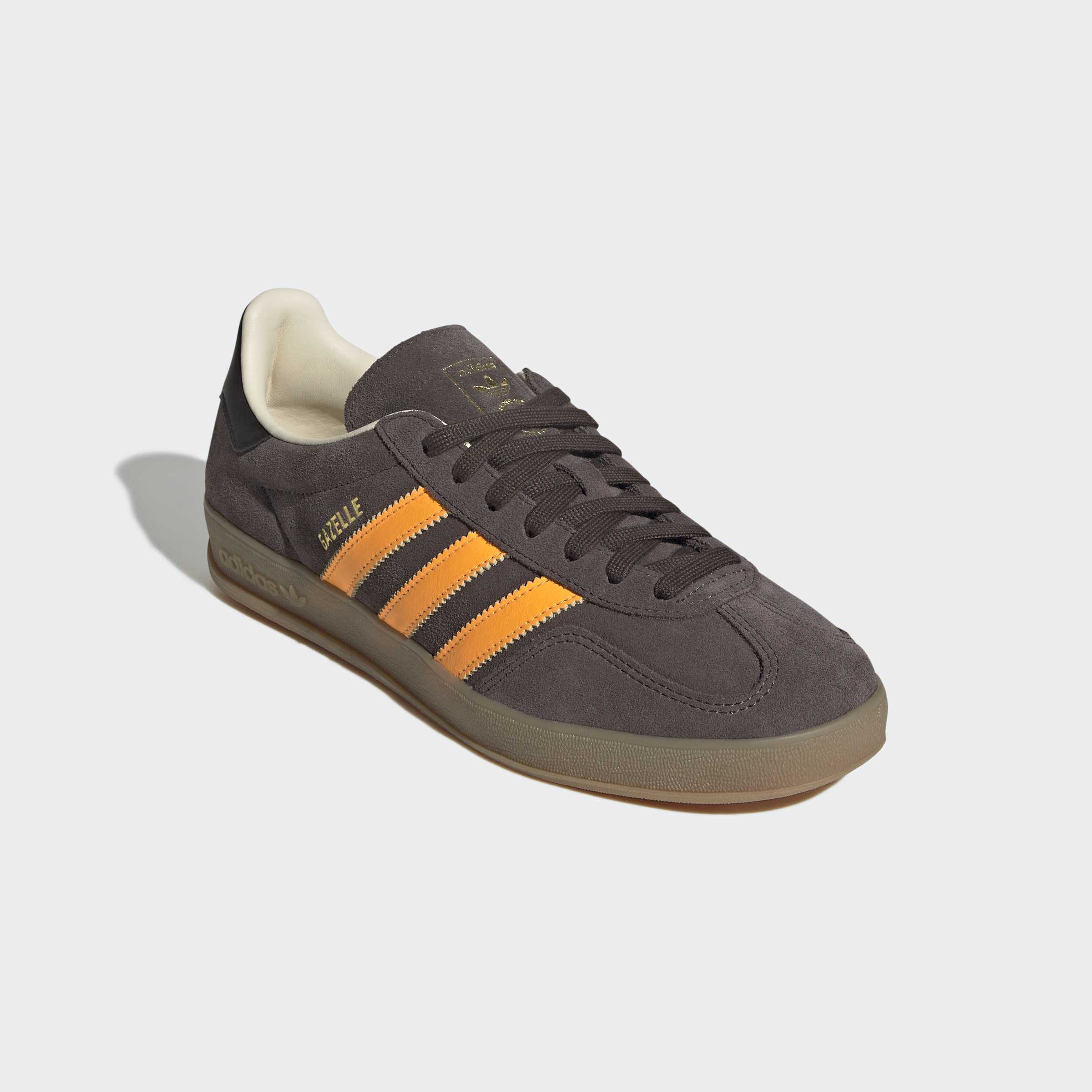 Sneaker ADIDAS ORIGINALS "GAZELLE INDOOR", Herren, Gr. 46, braun, lucid tangerine, wonder weiß, Leder, Schuhe Sneaker