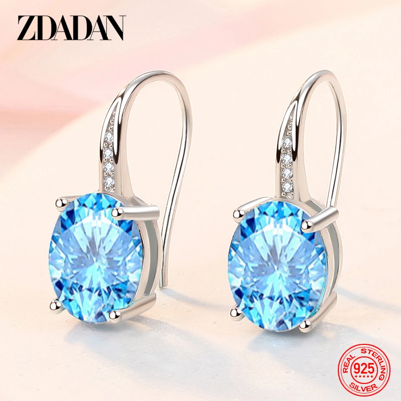 ZDADAN Orecchini pendenti ovali in cristallo blu argento 925 per gioielli di moda da donna