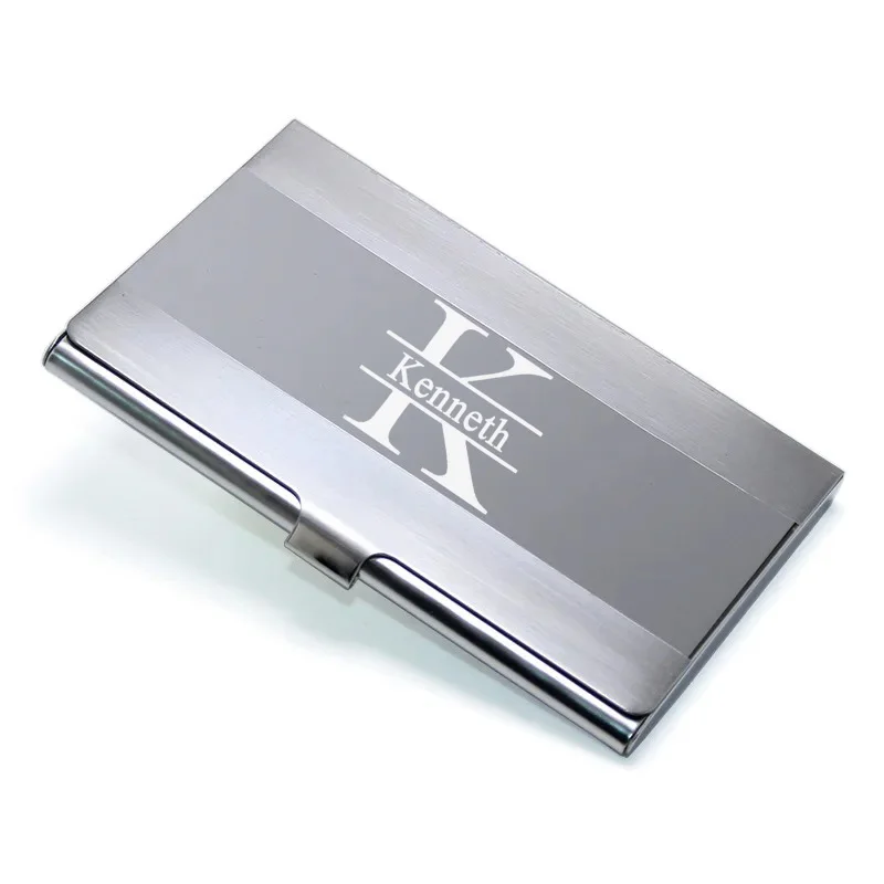 Maßgeschneiderter Name, ultradünner Visitenkartenhalter, Edelstahl, Metall, Taschenetui, langlebig, einfach, schlank, Kartenetui, Karten-Organizer Image