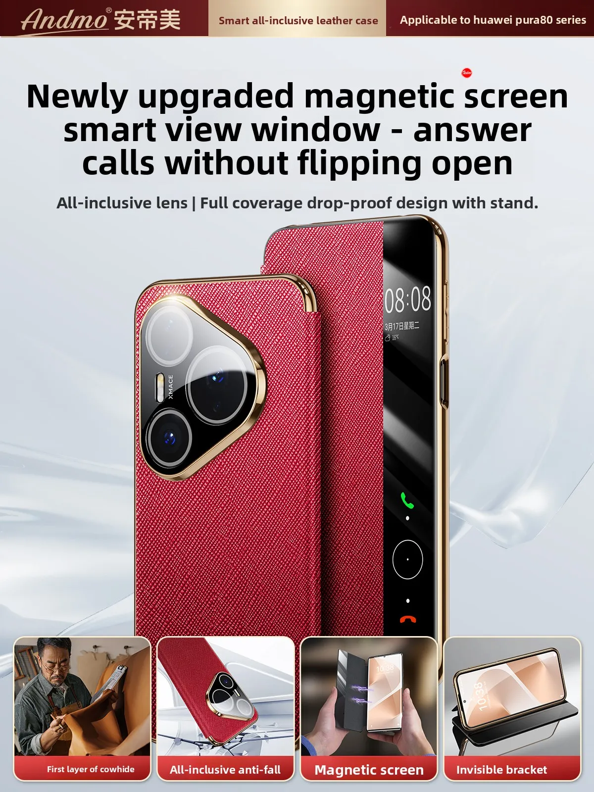 [Neue Produkteinführung] für Huawei Pura 80 Ultra Hülle Deluxe Echtleder Magnetischer Klappschutz Ledertasche für Pura 80 Pro+ Image