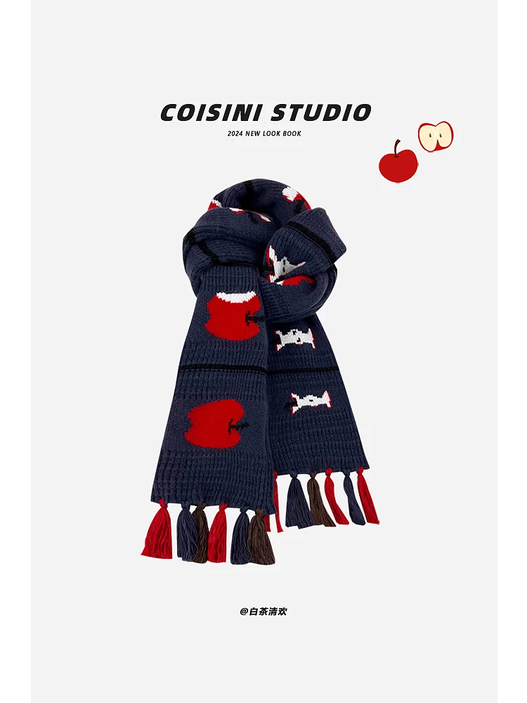 Anime Love and Deepspace Caleb Cosplay Red Apple Quasten Gestrickte Schals Cartoon Halstuch Halstuch Schalldämpfer Schmücken Weihnachtsgeschenk