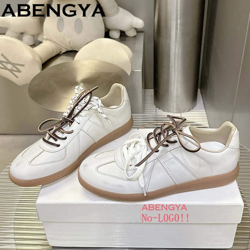 Frühling Casual Plattform Schuhe Frau Leder Patchwork Runde Kappe Tennis Schuhe Männer Lace up Turnschuhe Derby Schuhe Männlich