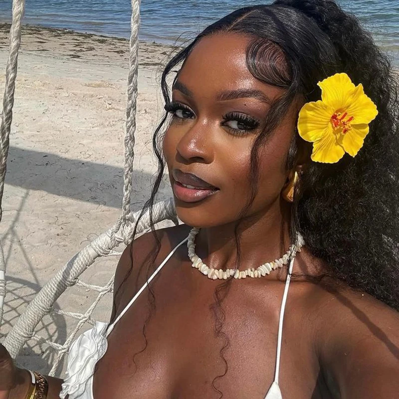 2-teilige Haarspangen mit Hibiskusblüten für Frauen und Mädchen, bunter Schwamm, Pony, seitlicher Entenschnabel-Clip, Strand, Urlaub am Meer, Haarschmuck Image