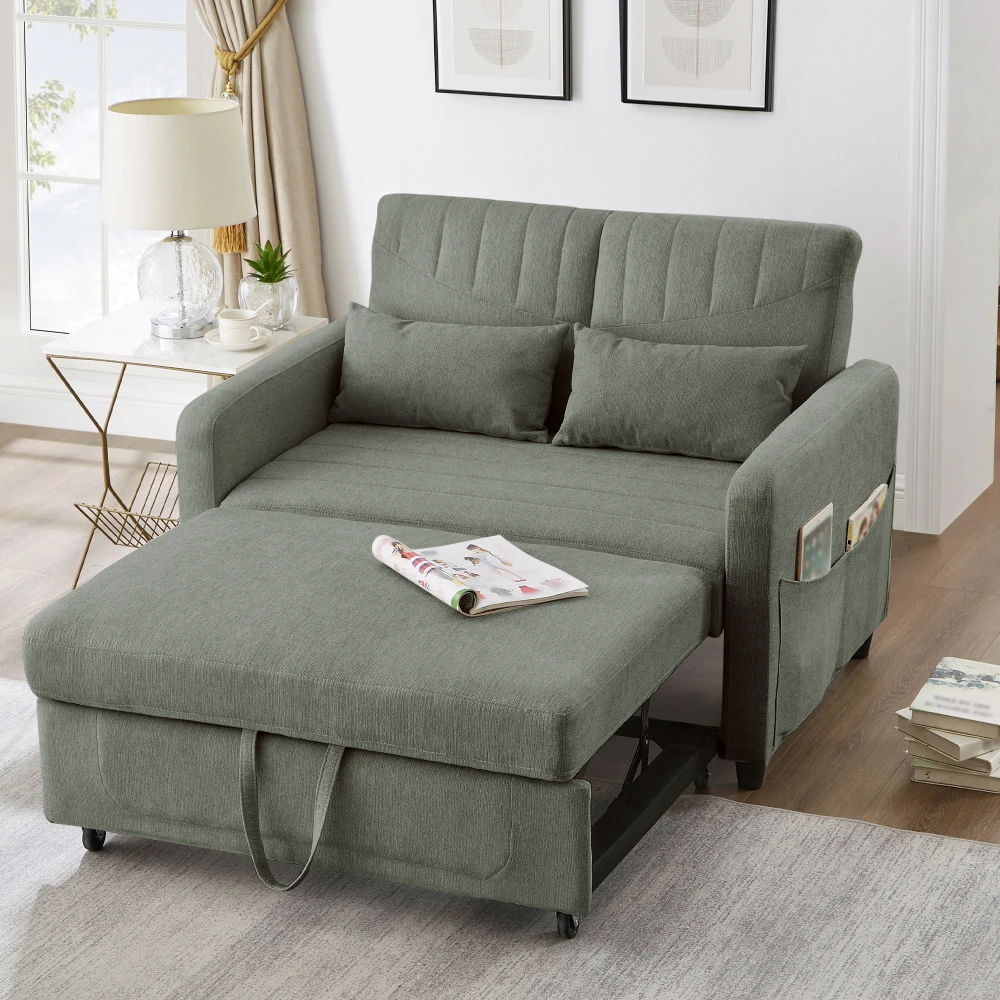 Zeitgenössisches 2-Sitzer-Klappsofa, ausziehbares Design, einfach und modern, 3-stufig verstellbare Rückenlehne, atmungsaktiver Baumwoll-Leinenstoff