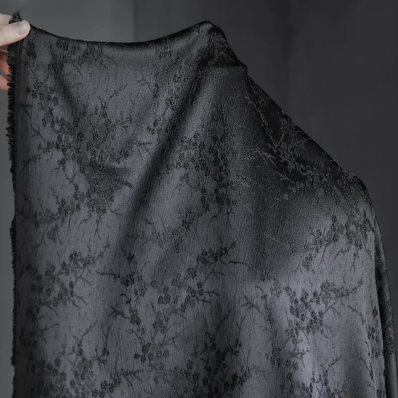 /10m schwarzer Blumen brokat Jacquard Stoff 3d Blume strukturierte Seide Satin Stoff, meter weise Image