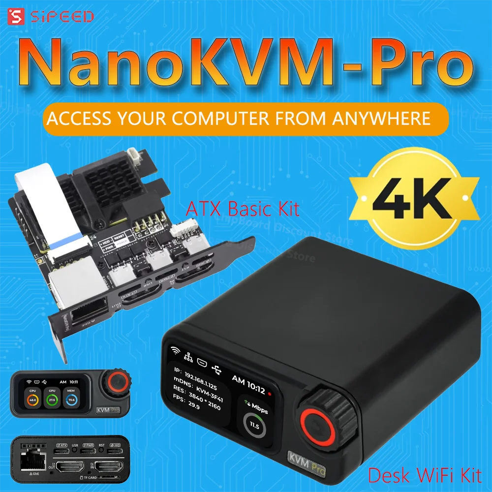 NanoKVM-Pro PiKVM 4K Fernbedienung KVM-ATX/KVM Desk IP-KVM GbE/WiFi6/PoE für Server/NAS Fernverwaltung HomeLab AI Agent HDMI Image