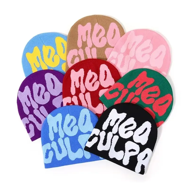 2023 neue Stricken Mützen Hut Männer Frauen Absatz Qualität Kappe Mea Culpa Y2k Warme Mode Hundert Nehmen Kalte Kappe für Frauen Hüte Image