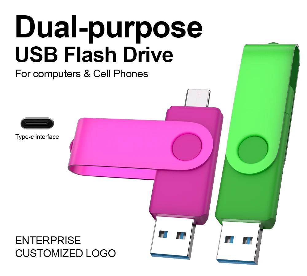 Typ-C USB 3.0 Hochgeschwindigkeits-Flash-Laufwerk 2 IN 1 360 ° Frei drehbarer USB-Stick 128GB/64GB/32GB/16GB Multi-Format-kompatibel U-Disk Image