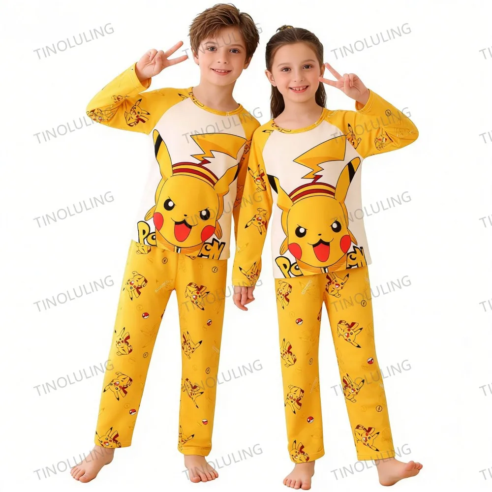 Nouveau printemps vêtements pour enfants ensembles Pikachu garçon vêtements de nuit à manches longues 2 pièces haut + pantalon vêtements enfants Pyjamas bébé filles Pyjamas