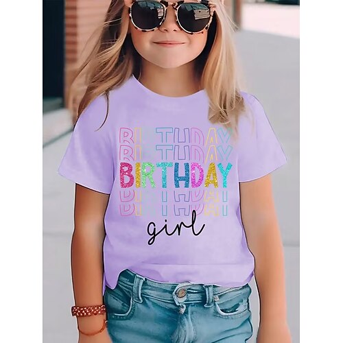 Mädchen 3D Grafik Buchstabe T-Shirt Kurzarm 3D-Druck Sommer Frühling Sport Mode Streetwear Kinder 4-12 Jahre Rundhalsausschnitt Lässig Täglich Outdoor Normale Passform Image