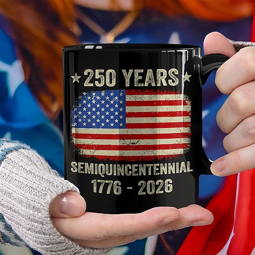 Tasse zum 250. Jahrestag der Vereinigten Staaten, patriotisches Geschenk, Keramik-Kaffeebecher zum 550. Jahrestag, 1776–2026 Amerika 250, Geschenk zum Unabhängigkeitstag (4. Juli) für Männer und Image