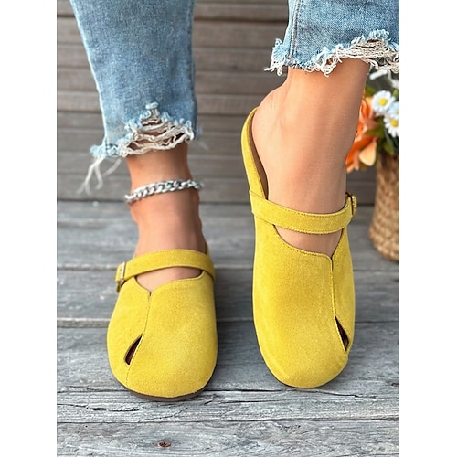 Damen Lässig Täglich Schnalle Flacher Absatz Runde Zehe Lässig Minimalismus Kunstwildleder Schnalle Hellbraun Gelb Himmelblau Image