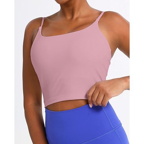 Damen Einfarbig Sport-BH-Oberteil Sport Top Sport-BH Ärmellos Rückenfrei Stoßdämpfung Atmungsaktiv Laufen Fitness Yoga Rundausschnitt Sport-BHs Tank-Rückseite Schwarz Weiß Gelb Tennisbekleidung Image