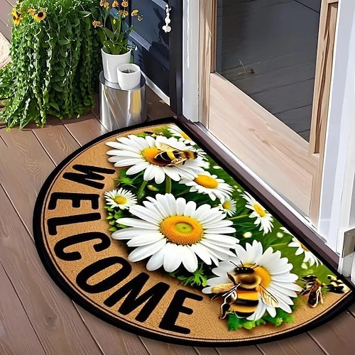 Fußmatte im amerikanischen Stil, halbrund, rutschfest, saugfähig, für Eingangsbereich, Badezimmer, Toilette, Innenbereich Image