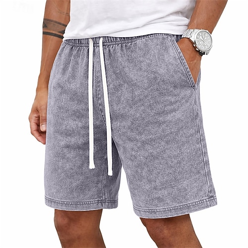 Herren Shorts Sommershorts Freizeitshorts Acid Wash Shorts Tasche Elastischer Bund Gewaschen Komfort Atmungsaktiv Knielang Lässig Outdoor Strand Urlaub Mode Blau Schwarz Mikroelastisch Image