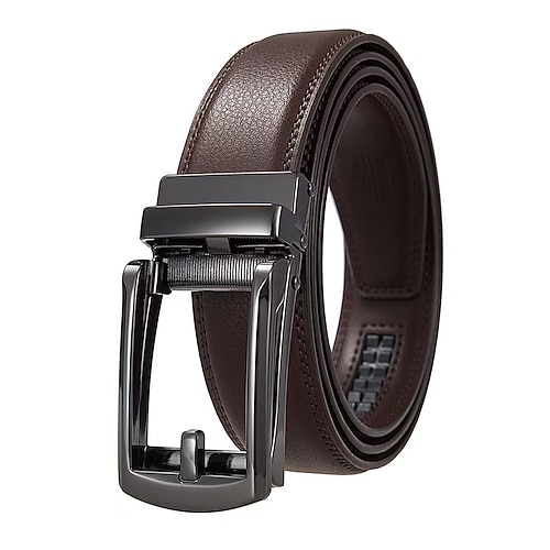 Herrengürtel aus echtem Leder mit automatischer Ratschenschnalle – klassischer, verstellbarer Anzuggürtel für Business, Büro und den Alltag Image