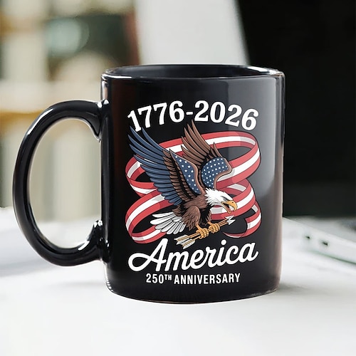 Tasse zum 250. Jahrestag der Vereinigten Staaten, patriotisches Geschenk, Keramik-Kaffeebecher zum 550. Jahrestag, 1776–2026 Amerika 250, Geschenk zum Unabhängigkeitstag (4. Juli) für Männer und Image
