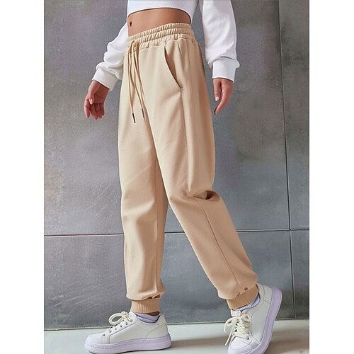Damen Jogginghose Jogginghose Jogger Hose Freizeithose Urlaub Mode Streetwear Volle Länge Hohe Taille Einfach Kordelzug Tasche Elastischer Bund Komfort Leicht Weich Dehnbar Outdoor Straße Ferien Image