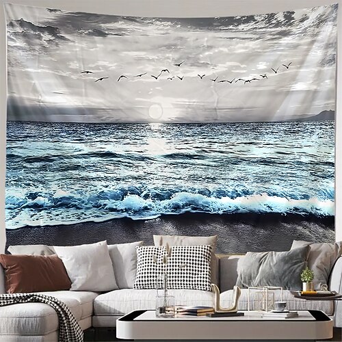 Wandteppich mit Delfinmotiv, Meereswelle, springender Delfin, Sonnenlicht, Meerschaum, Natur, Wildtiere – Wandkunst für Yoga-, Meditations- und Meditationsräume Image