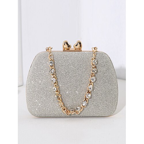 Grüne Salbeigrüne Glitzer-Abendclutch für Damen mit Strasskette – elegante Handtasche für Hochzeiten, Partys und formelle Anlässe, Farbe Silber, Schwarz, Rosa