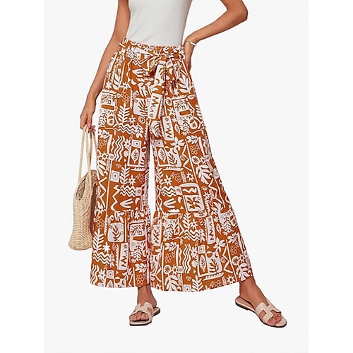 Damen Weite Hosenbeine Chinos Urlaub Streetwear Lässig Knöchellang Mittlere Taillenlinie Grafik Gestreift Abstrakt Tasche Elastischer Bund Drucken Komfort Bequem Mikroelastisch Täglich Outdoor Urlaub Image