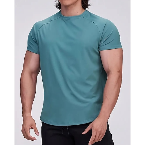 Herren Lauf-T-Shirt Kompressionsshirt Laufshirt Kurzarm T-Shirt Sommer Frühling Herbst Einfarbig Schnelltrocknend Kompression Feuchtigkeitsableitend Fitnesstraining Aktives Training Übung Image