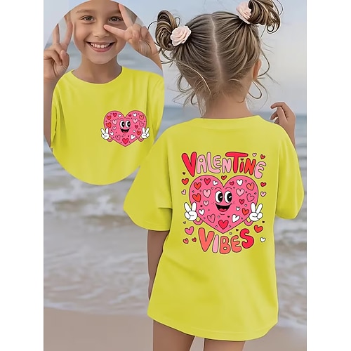 Valentinstag Mädchen 3D Herz Grafik T-Shirt Kurzarm 3D-Druck Sommer Frühling Sport Mode Streetwear Kinder 4-12 Jahre Rundhalsausschnitt Lässig Täglich Outdoor Normale Passform Image