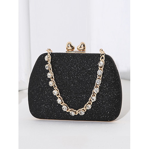 Grüne Salbeigrüne Glitzer-Abendclutch für Damen mit Strasskette – elegante Handtasche für Hochzeiten, Partys und formelle Anlässe, Farbe Silber, Schwarz, Rosa