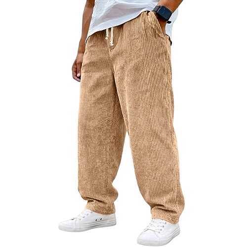 Herren Hose Cordhose Baggy-Hosen Freizeithose Kordelzug Elastischer Bund Einfach Komfort Atmungsaktiv Volle Länge Lässig Täglich Outdoor Mode Streetwear Blau Schwarz Mikroelastisch Image