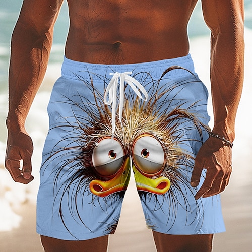 Herren Cartoon Lustig Ente Badehosen Badeshorts Boardshorts Mittlere Taille Hawaiianisch Strandurlaub Seitentaschen Netzfutter Elastischer Kordelzug in der Taille Designer Bekleidung Image