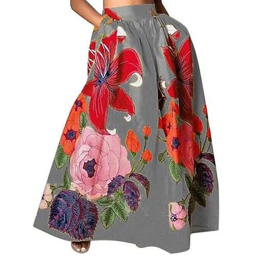 Damen Bohemien Mode Lässig Maxi Hohe Taille Röcke Blumen Blumenmuster Plissiert Blumen Druck Unelastisch Mikroelastisch Täglich Ferien Schwarz Weiß Gelb Rote Sommer Polyester Image