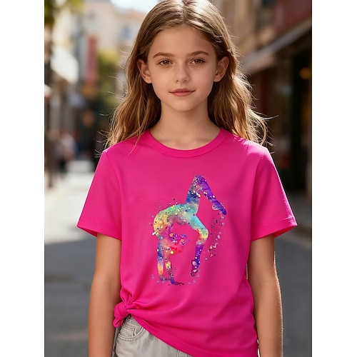 Mädchen 3D Grafik T-Shirt Kurzarm 3D-Druck Sommer Frühling Sport Mode Streetwear Kinder 4-12 Jahre Rundhalsausschnitt Lässig Täglich Outdoor Normale Passform Image