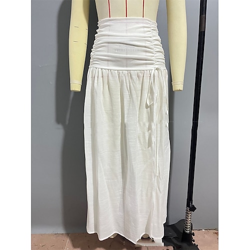 Damen Elegant Vintage Mode Lässig Maxi Hohe Taille Röcke Einfach Gerafft Patchwork Gespleißte Enden Dehnbar Täglich Strand Aprikose Schwarz Weiß Grün Sommer Baumwolle Polyester Image