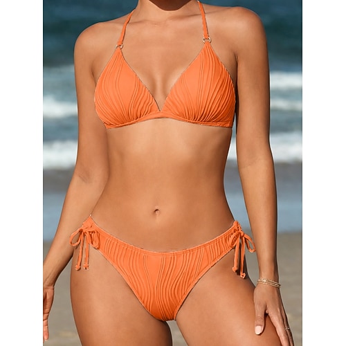 Damen Badeanzug Bikini Zweiteilig Slips Bademode Rückenfrei Urlaub Strandbekleidung Einfach Neckholder Ärmellos Badeanzüge Image