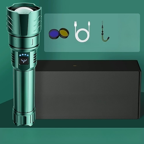 Hochleistungsfähige, ultrahelle, wiederaufladbare Taschenlampe mit Zündlinse, einstellbarem Fokus und vier Leuchtmodi – ideal für Camping, Outdoor-Aktivitäten, Landwirtschaft und Haushalt. Image