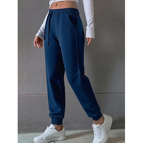 Damen Jogginghose Jogginghose Jogger Hose Freizeithose Urlaub Mode Streetwear Volle Länge Hohe Taille Einfach Kordelzug Tasche Elastischer Bund Komfort Leicht Weich Dehnbar Outdoor Straße Ferien Image