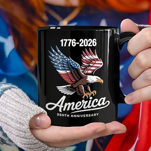 Tasse zum 250. Jahrestag der Vereinigten Staaten, patriotisches Geschenk, Keramik-Kaffeebecher zum 550. Jahrestag, 1776–2026 Amerika 250, Geschenk zum Unabhängigkeitstag (4. Juli) für Männer und Image