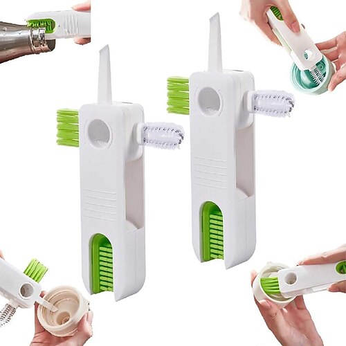 2er-Pack Becherdeckel-Reinigungsbürste 4-in-1, multifunktionales Reinigungswerkzeug für Isolierflaschen, tragbarer Deckelreiniger für Gläser, Wasserkocher, Schnuller, Deckelspalte und die Reinigung in der Küche. Image